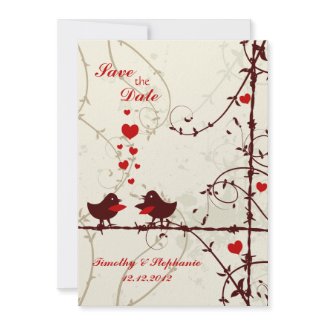 Stylish mod swirl vines birds save the date invitation