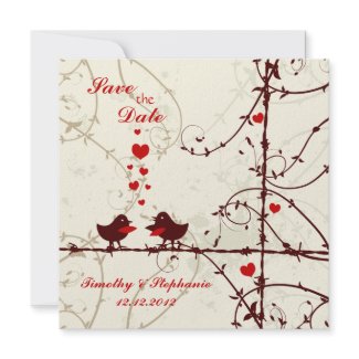 Stylish mod swirl vines birds save the date invitation