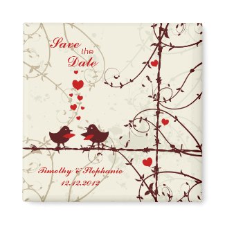 Stylish mod swirl vines birds save the date magnet magnet