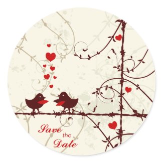 Stylish mod swirl vines birds save the date sticker