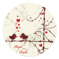 Stylish mod swirl vines birds save the date sticker