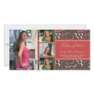 Stylish modern red 4 photo graduation announcement photocard