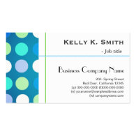 Stylish modern, trendy, big blue, green polka dots business card templates