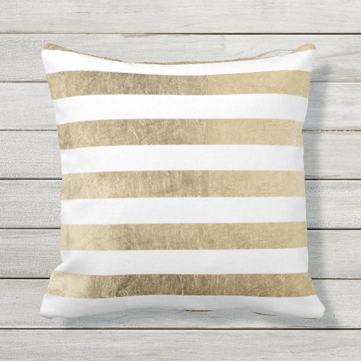 Stylish modern trendy faux gold foil stripes outdoor pillow Zazzle