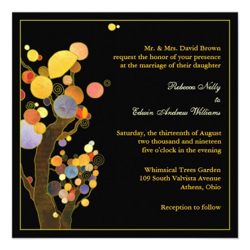 Stylish & Modern Whimsical Trees Black Wedding Personalized Invitation