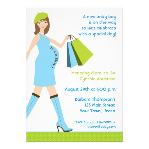 Stylish Mom-to-Be, Baby Boy Shower Invitation