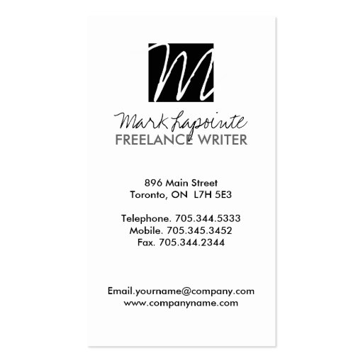 Stylish Monogram Business Cards (back side)