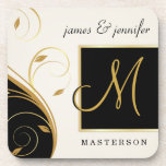 Stylish Monogram Wedding Gift Cork Coaster Set