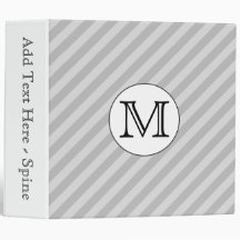 Stylish Monogram with Gray Stripes. Custom. 3 Ring Binder