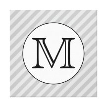 Stylish Monogram with Gray Stripes. Custom. Gallery Wrap Canvas