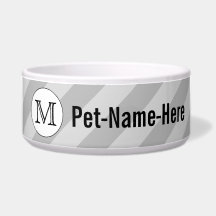 Stylish Monogram with Gray Stripes. Custom. Pet Water Bowls