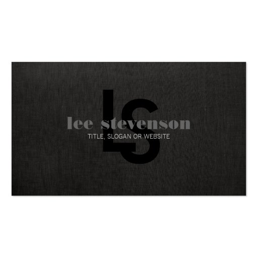 Stylish Monogrammed Black Linen Look Professional Business Card Template (front side)