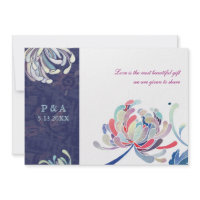 Stylish Mum Blue & White Floral Monogram Wedding invitation