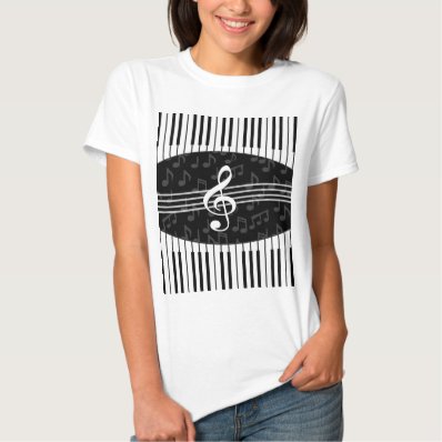 Stylish Music Notes Treble Clef and Piano Keys T-shirt