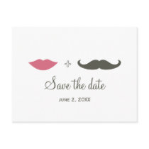 Stylish Mustache and Lips Save the Date Post Cards