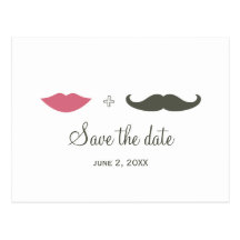 Stylish Mustache and Lips Save the Date Post Cards