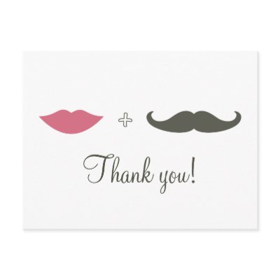 Stylish Mustache and Lips Thank You Post Card