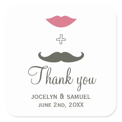 Stylish Mustache and Lips Wedding Favor Square Sticker