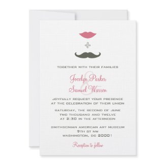 Stylish Mustache and Lips Wedding invitation