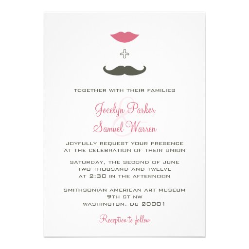 Stylish Mustache and Lips Wedding Custom Invitations