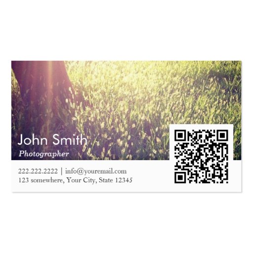 Stylish Nature Photography QR code Business Card (front side)