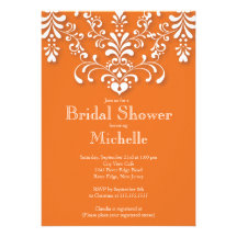 Stylish Orange Damask Bridal Shower Invitation