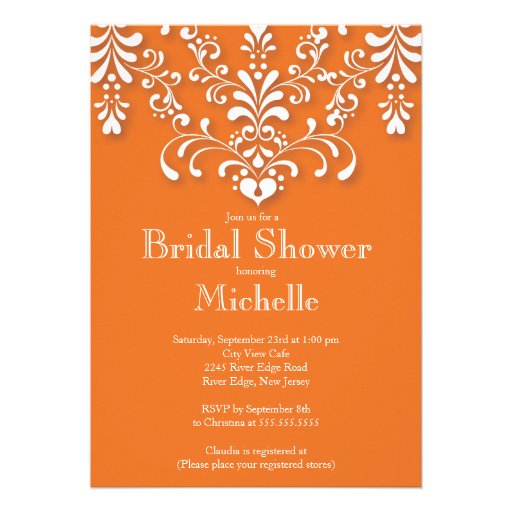 Stylish Orange Damask Bridal Shower Invitation