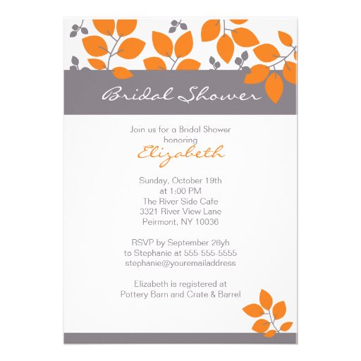 Stylish Orange Leaf Fall Bridal Shower Invite