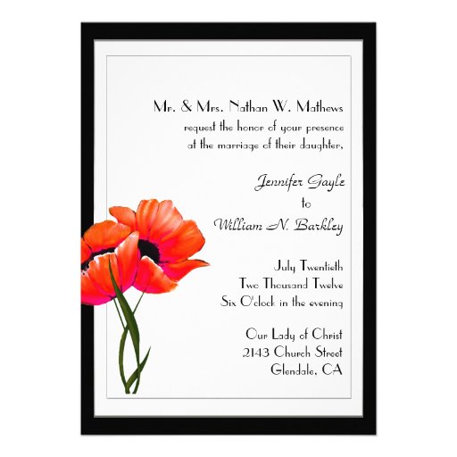 Stylish Orange Poppies Custom Wedding Invitation