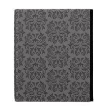 Stylish ornate dark gray damask pattern iPad cases
