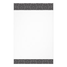 Stylish ornate dark gray damask pattern customized stationery