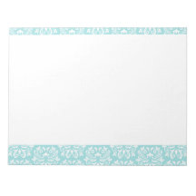 Stylish ornate pale aqua blue white damask pattern memo pad