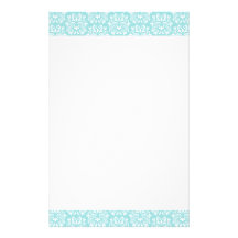 Stylish ornate pale aqua blue white damask pattern personalized stationery