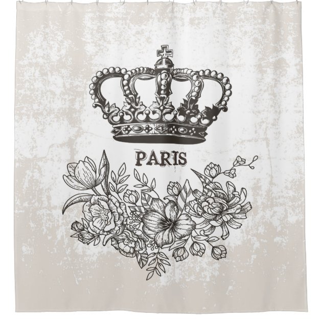 Stylish Paris Vintage Crown Flower Grunge Old Look Shower Curtain