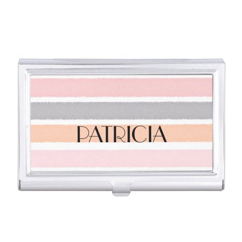 Stylish Pastel Watercolor Stripes Custom Name Business Card Holders