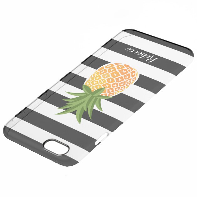 Stylish Pineapple Black White Stripes Uncommon Clearlyâ„¢ Deflector iPhone 6 Plus Case-3