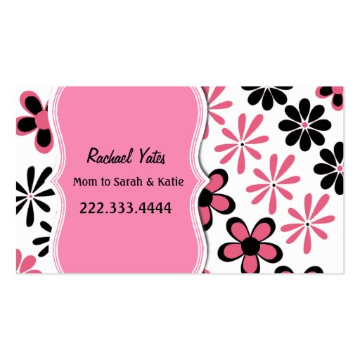 Stylish Pink and Black Floral Mommy Card Business Card Templates (front side)