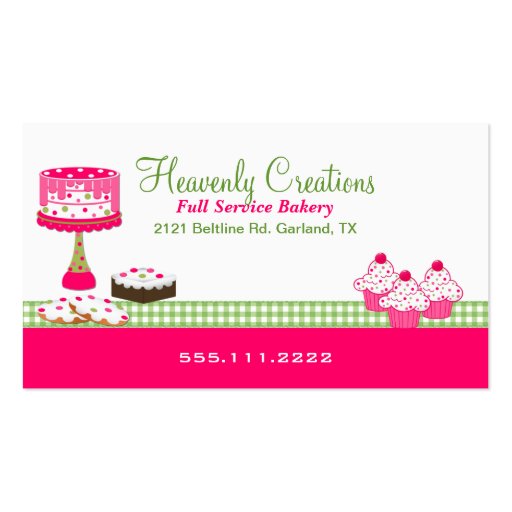 Stylish Pink and Green Bakery Business Card (front side)