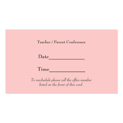 Stylish Pink Apple Teacher Business Card (back side)