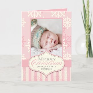 STYLISH PINK BABY&#39;S FIRST CHRISTMAS PHOTO CARD