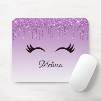 Stylish Pink Black Eyelashes On Dripping Glitter Mouse Pad Zazzle