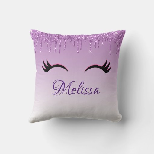 Stylish Pink Black Eyelashes On Dripping Glitter Throw Pillow Zazzle