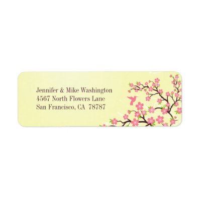 Stylish pink cherry blossoms wedding address label