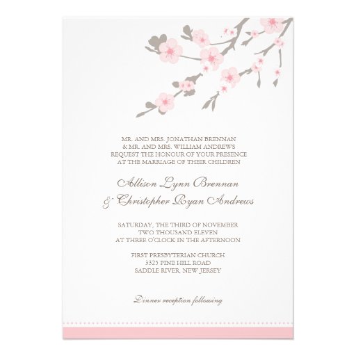 Stylish Pink Cherry Blossoms Wedding Invitation