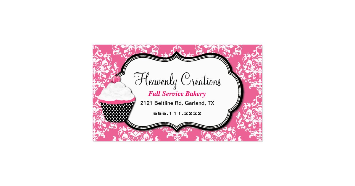 Stylish Pink Damask Bakery Business Card Zazzle