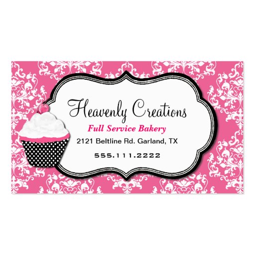 Stylish Pink Damask Bakery Business Card