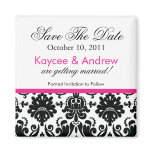 Stylish Pink Damask Save The Date Magnet