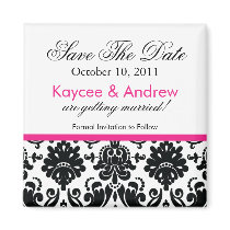 Stylish Pink Damask Save The Date Magnet