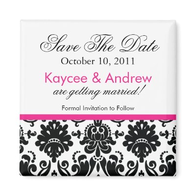Stylish Pink Damask Save The Date Magnet