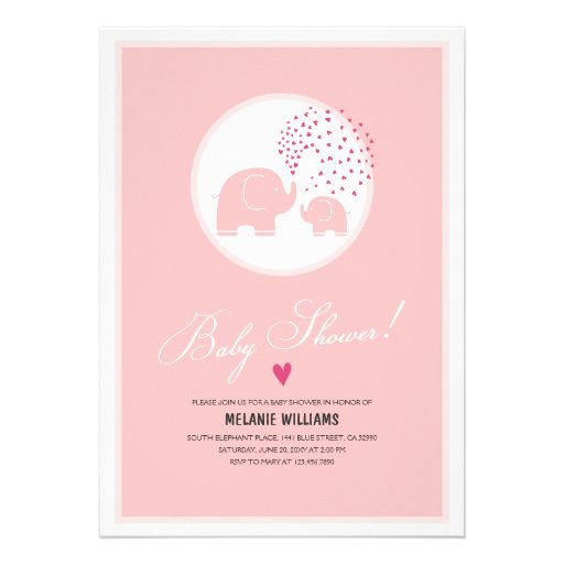 Stylish Pink Elephants Baby Girl Shower Invitation